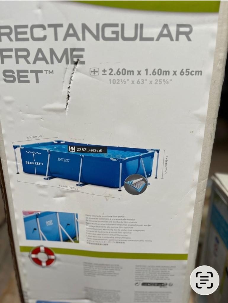Piscine frame INTEX rectangulaire 2,6x1.6x0.65 + pompe, Jardin & Terrasse, Piscines, 200 à 400 cm, Moins de 200 cm, Enlèvement