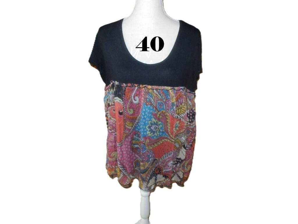 (165)- blouse femme t.L noire rouge - phildar -, Kleding | Dames, Maat 38/40 (M), Phildar, Zwart, Ophalen of Verzenden