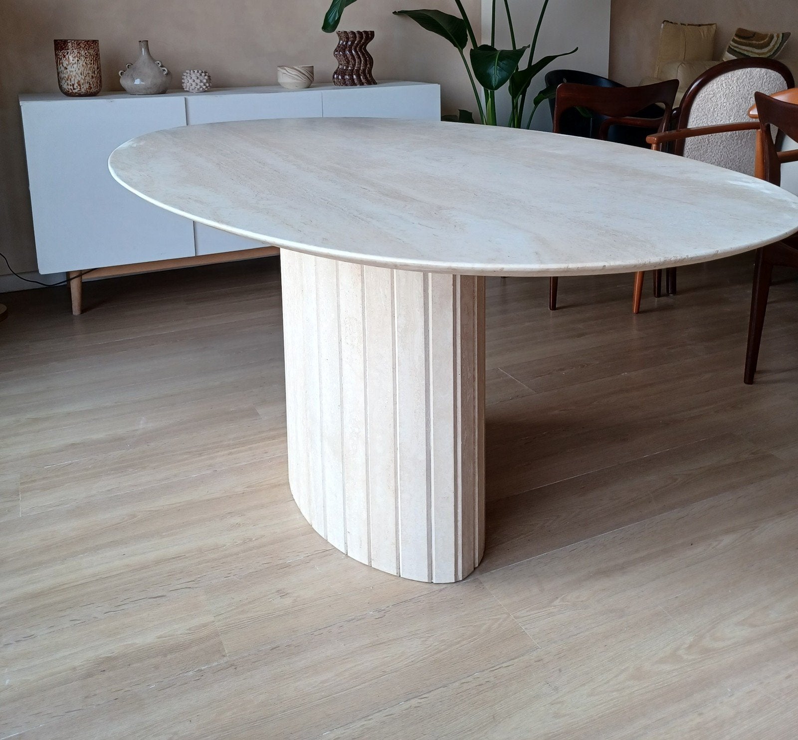 ovale eettafel van italiaanse traventin natuursteen 180x100, Ophalen