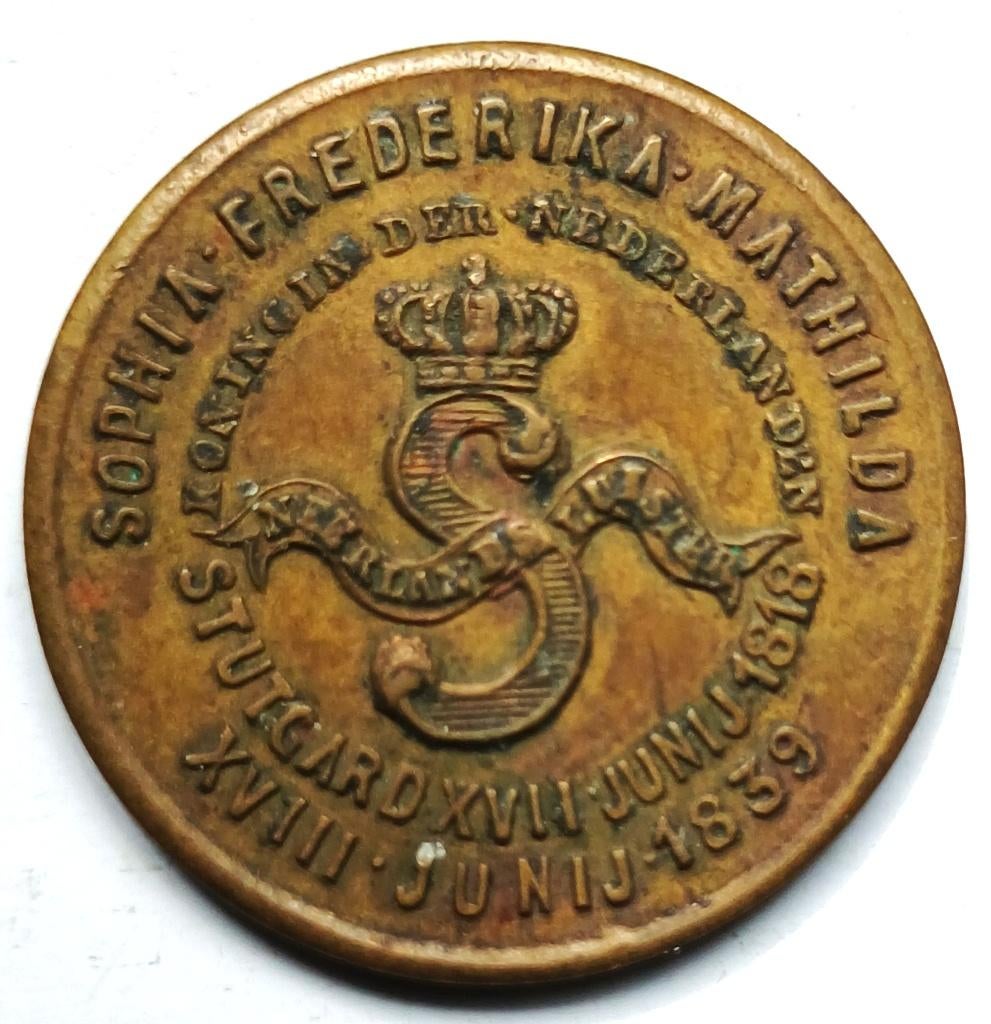 medaille 1877 overlijden koningin sophia nederland, Ophalen of Verzenden, Brons