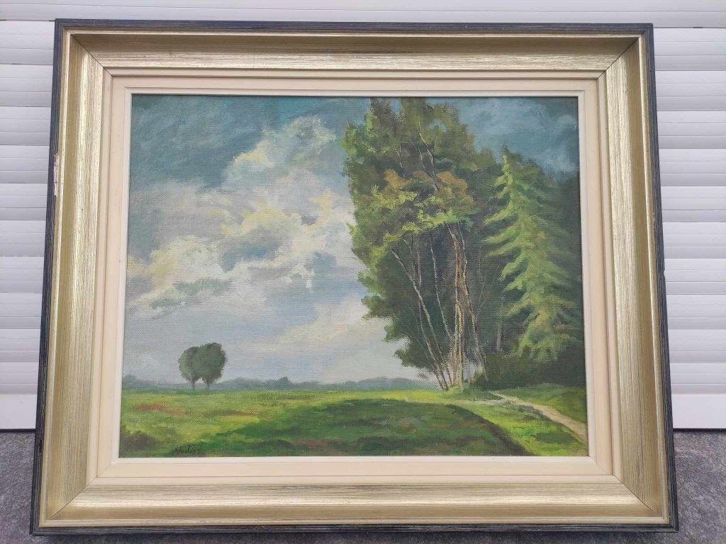 huile sur panneau paysage signe gustave verbiest, Antiquités & Art, Enlèvement ou Envoi, Paysage, Panneau