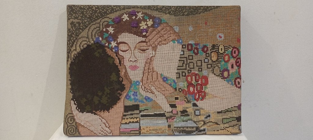 Geborduurde reproductie op canvas Gustav Klimt-40x30,n663, Ophalen of Verzenden, Gebruikt, Handborduren, Overige typen