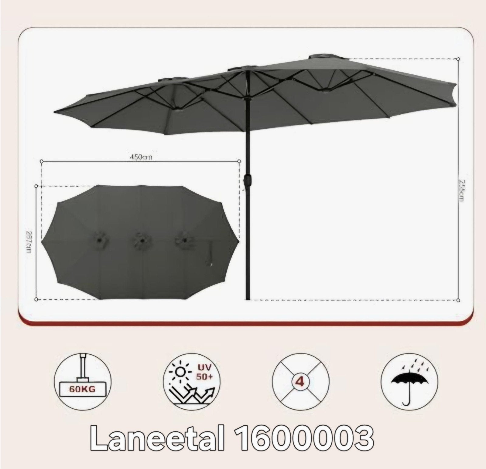 Parasol Neuf 4.5Mx2.5M, Jardin & Terrasse, Enlèvement, Neuf