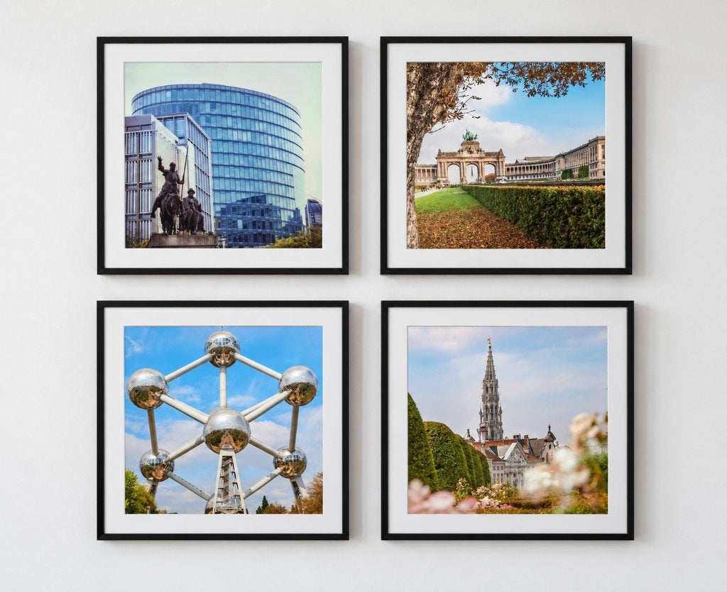 Set de 4 jolis cadres neufs avec belles vues de Bruxelles!, Neuf, 37 cm, Avec clips, 37 cm