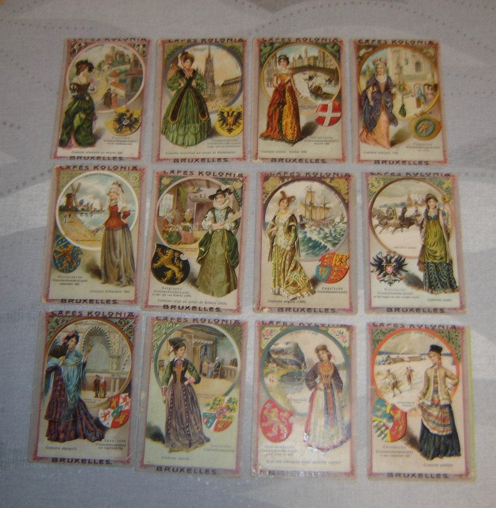 Costumes Chromos Cafes KOLONIA pour femmes, serie 1 à 24, Avant 1940, Gravure, Utilisé, Autres sujets/thèmes