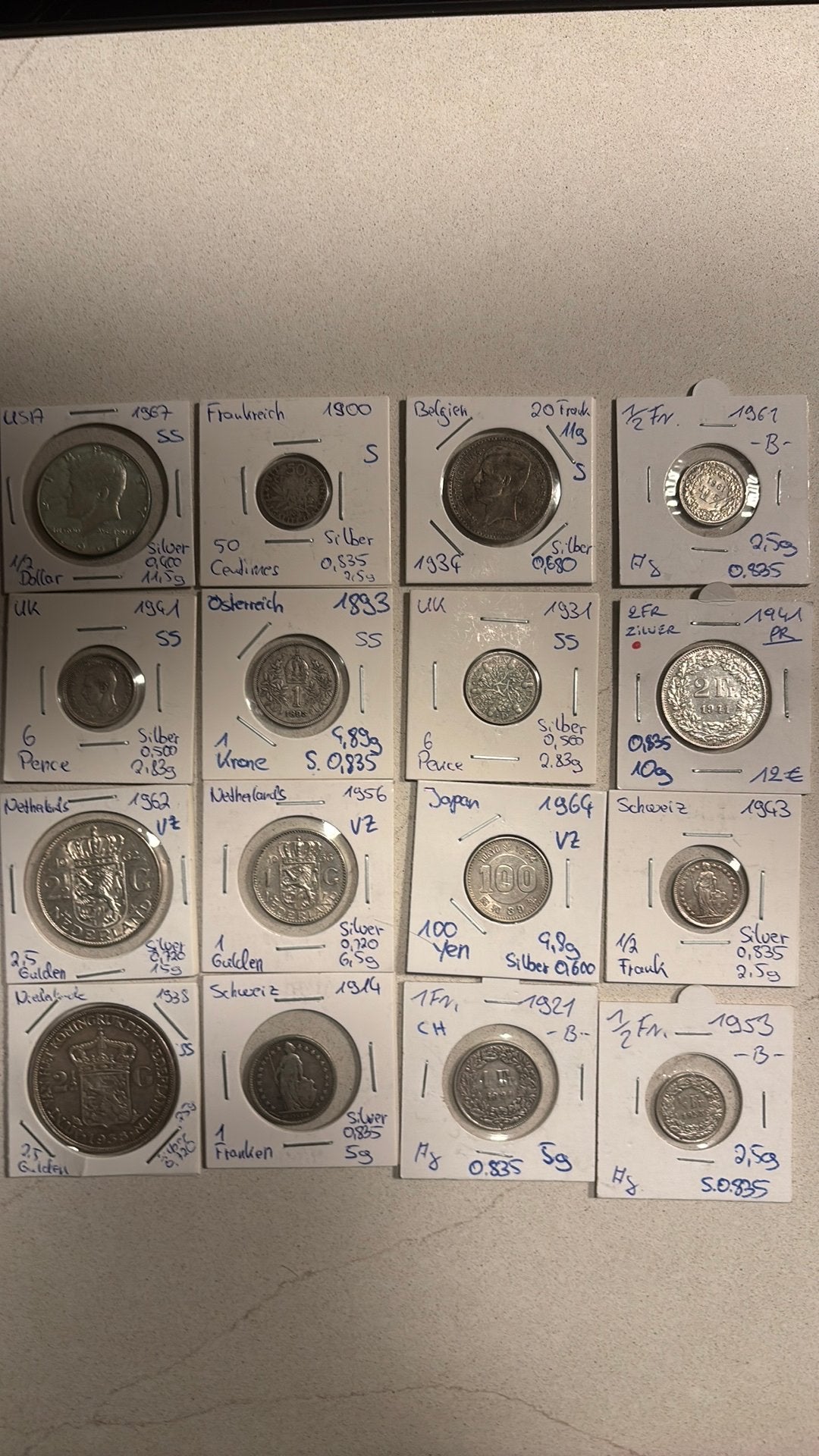 16 zilveren munten – Historische muntenverzameling 1893–1967, Ophalen, Munten