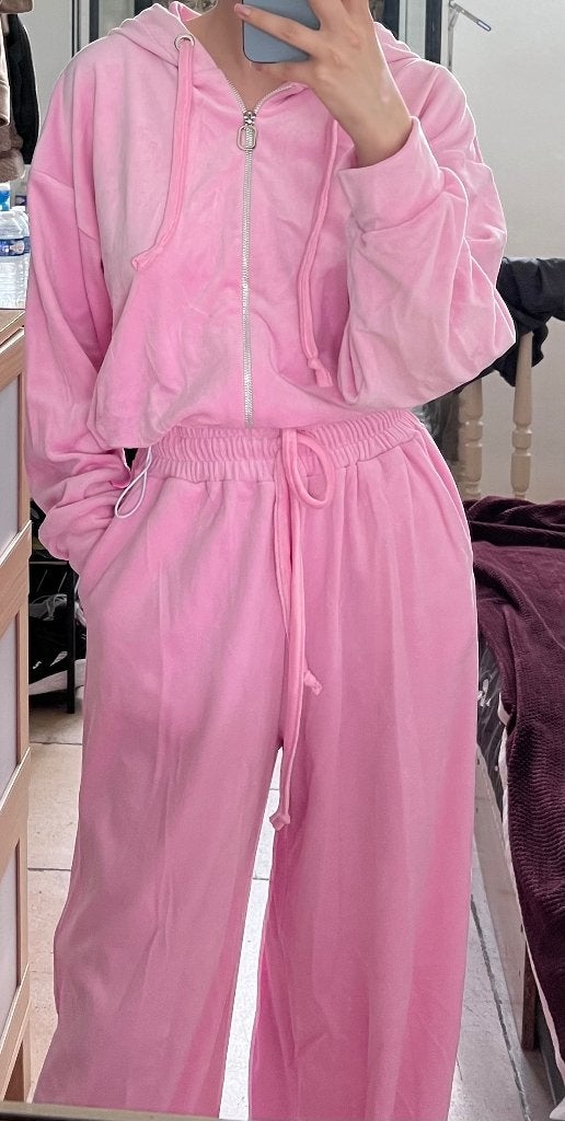 sportswear 2 pièces en velours doux rose pastel, Neuf, Taille 38/40 (M), Enlèvement ou Envoi, Rose