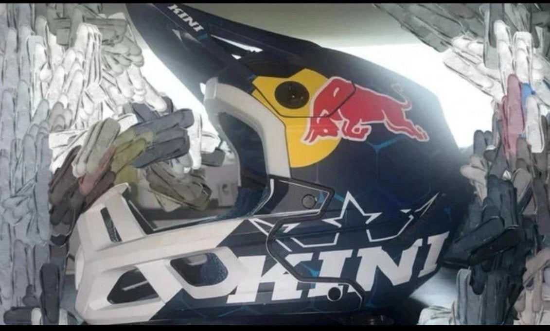 Casque Moto Cross Kini Red Bull EC 1.0 Bleu Blanc, Vélos & Vélomoteurs, Enlèvement, Comme neuf