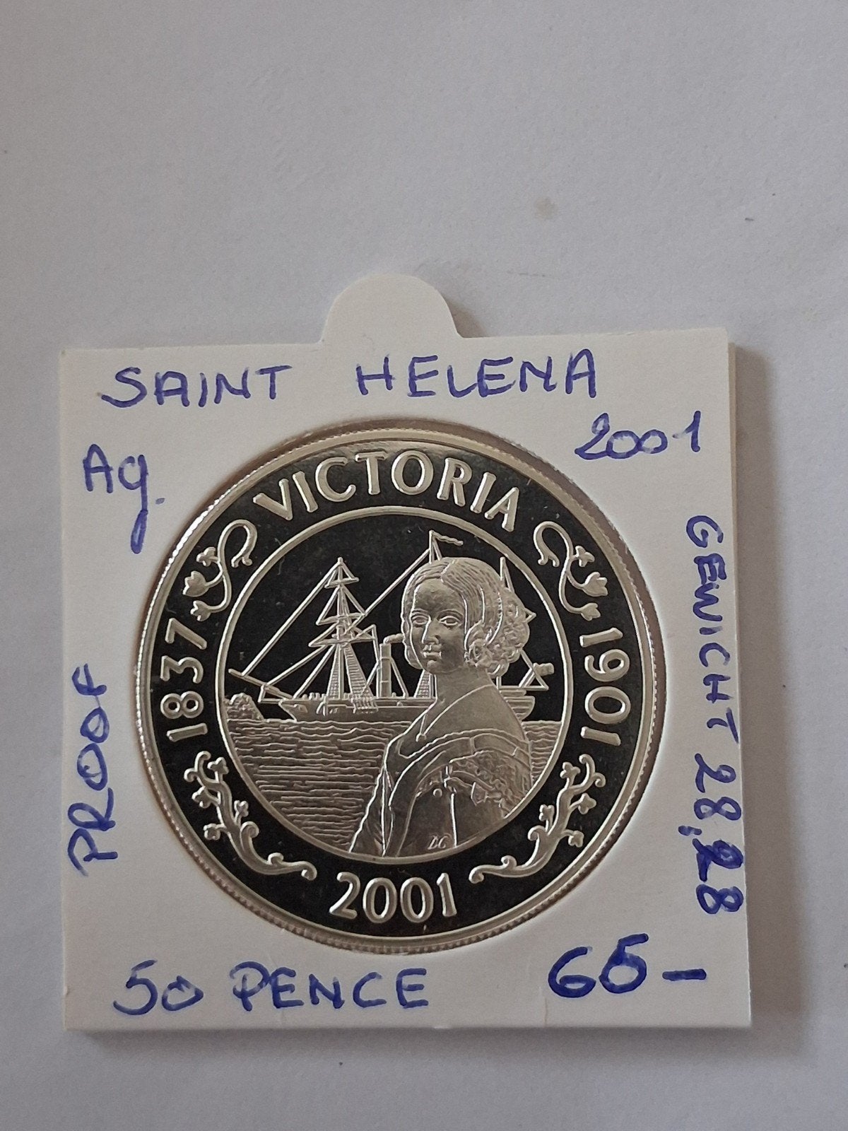 Saint helena 50 pence 2001 AG PROOF GERESERVEERD ELS, Postzegels en Munten, Ophalen of Verzenden