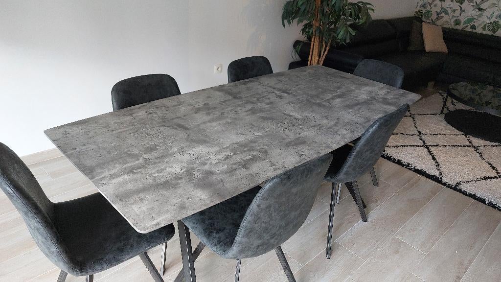 Tafel betonlook, Huis en Inrichting, Tafels | Eettafels, Ophalen, Gebruikt, Vijf personen of meer, Rechthoekig