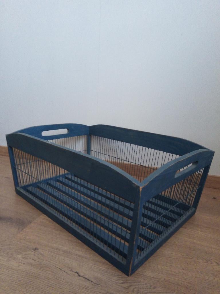 Krat bak mand hout blauw hout metaal, Ophalen, Minder dan 50 cm, 50 tot 100 cm, Nieuw