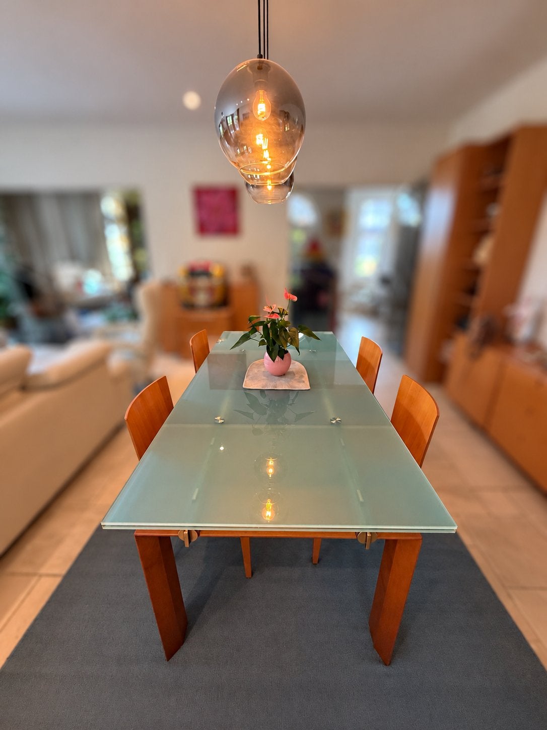 Glazen salontafel uitrekbaar met stoelen, Ophalen