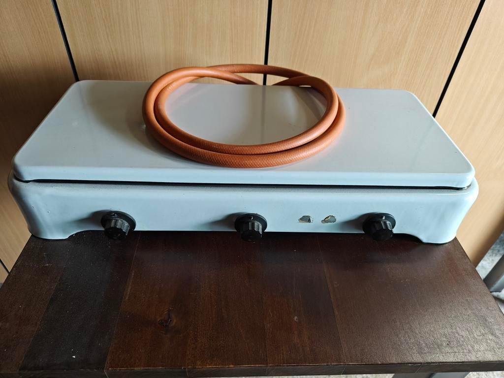Retro gasvuur, 3-pits + fles butaan (80%), Caravans en Kamperen, Kampeeraccessoires, Ophalen