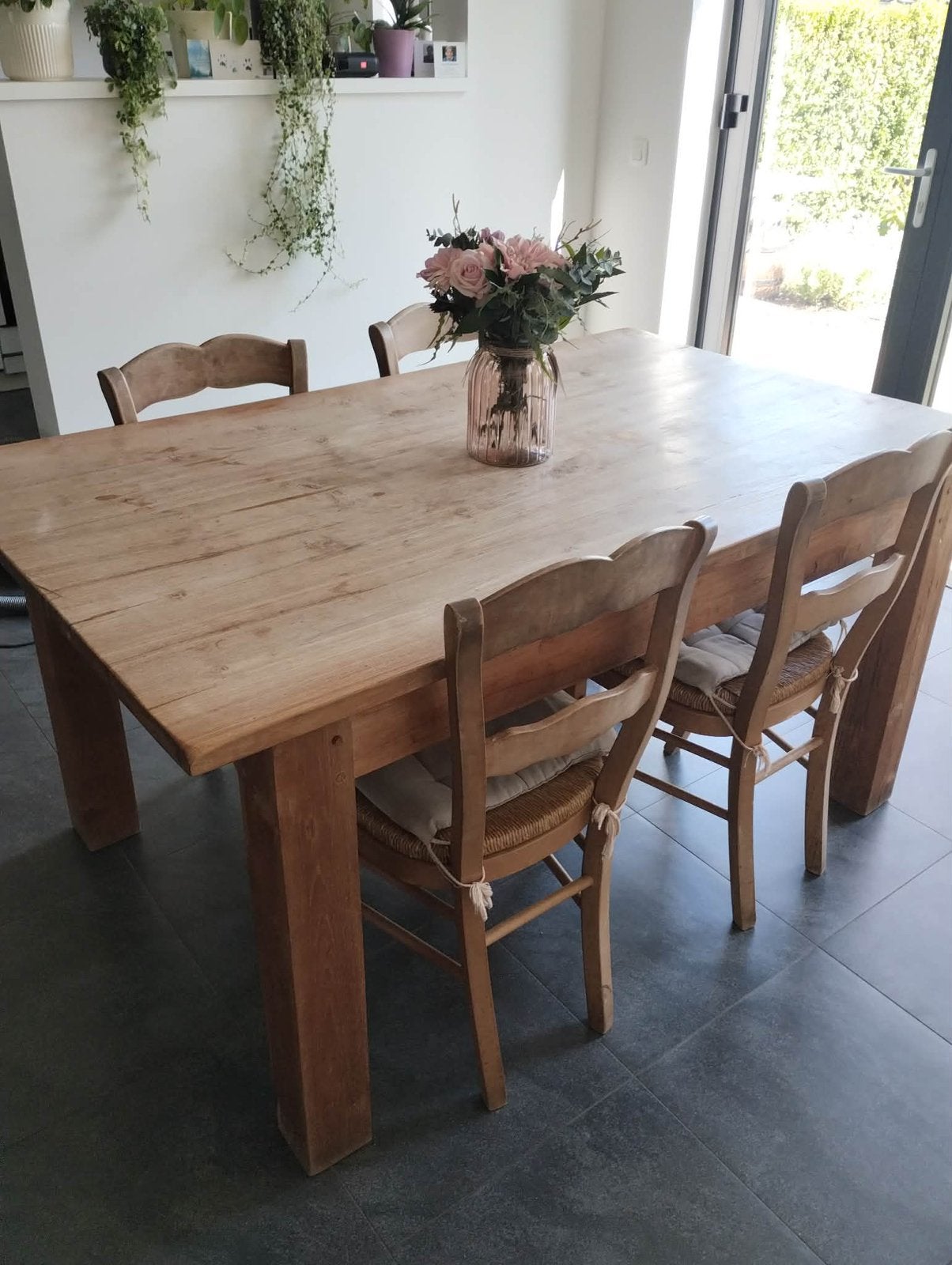 Eetafel (Teak) 160 * 90 cm met stoelen, Ophalen, Gebruikt, Teakhout, 50 tot 100 cm
