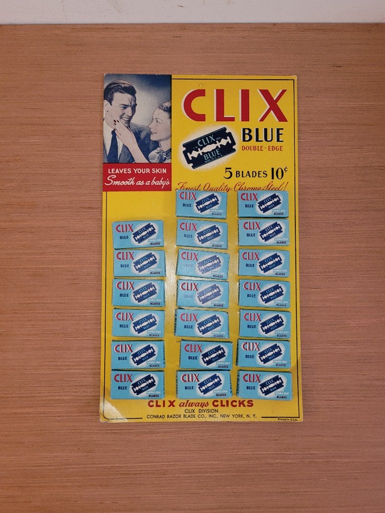 CLIX USA New-York displaypaneel voor scheermesjes, Ophalen of Verzenden, Gebruikt, Reclamebord