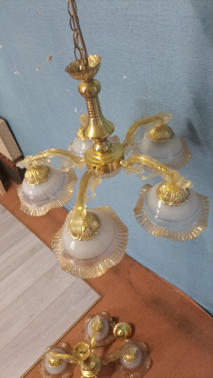 Set van 2 prachtige vintage kroonluchters / hanglampen, Huis en Inrichting, Lampen | Kroonluchters, Ophalen, Gebruikt, Glas, Vintage klassiek