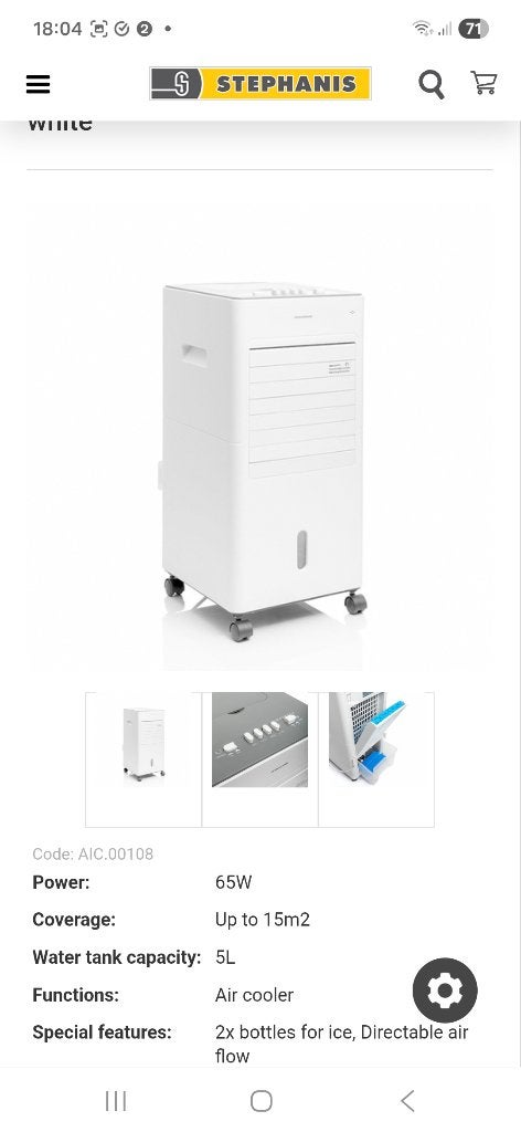 Aircooler, Ophalen, Minder dan 60 m³, Nieuw, 3 snelheden of meer