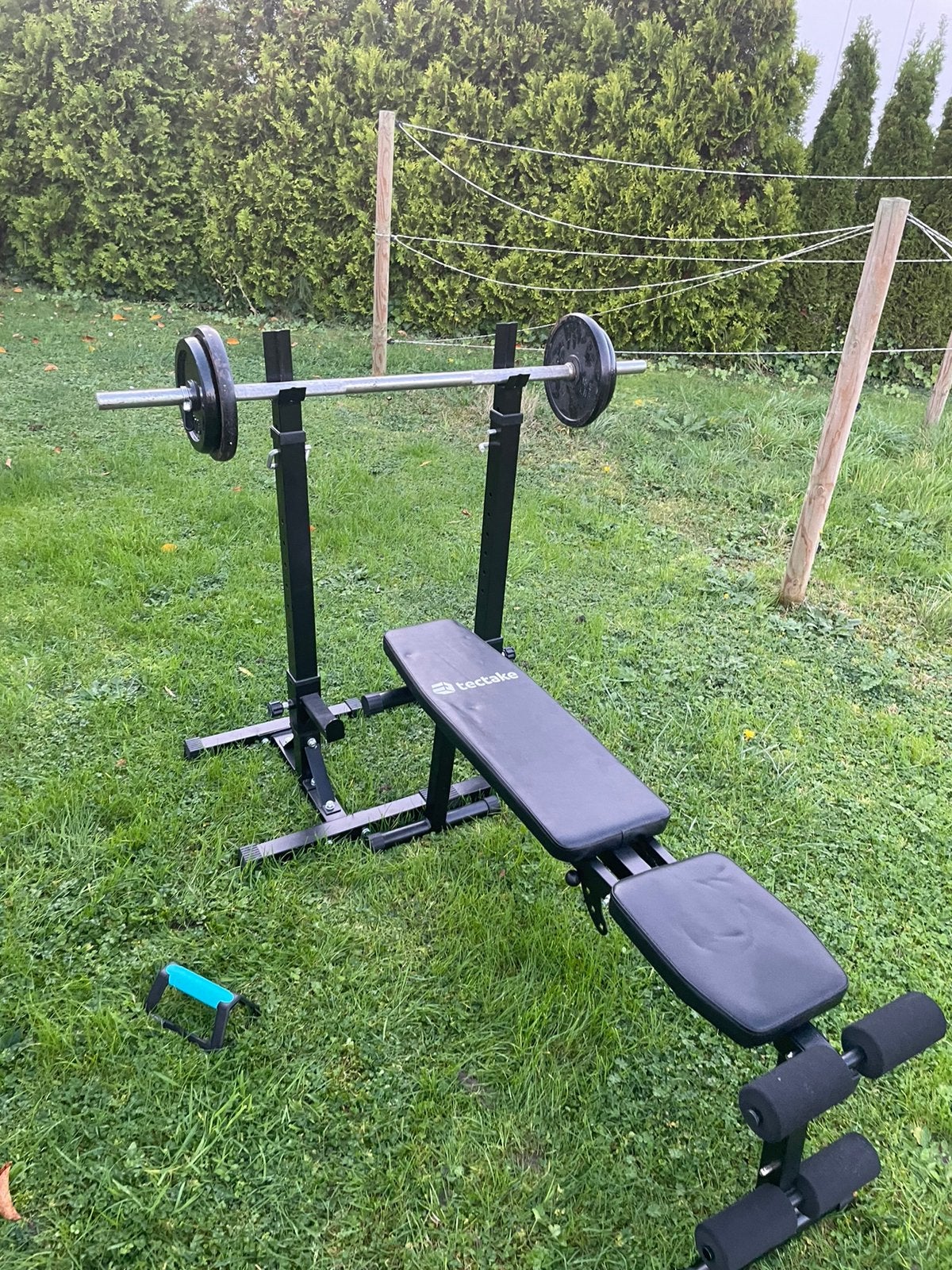 Fitnessbank, barbell met 2delig statief en 2 dumbells, Sports & Fitness, Enlèvement, Comme neuf, Banc d'exercice