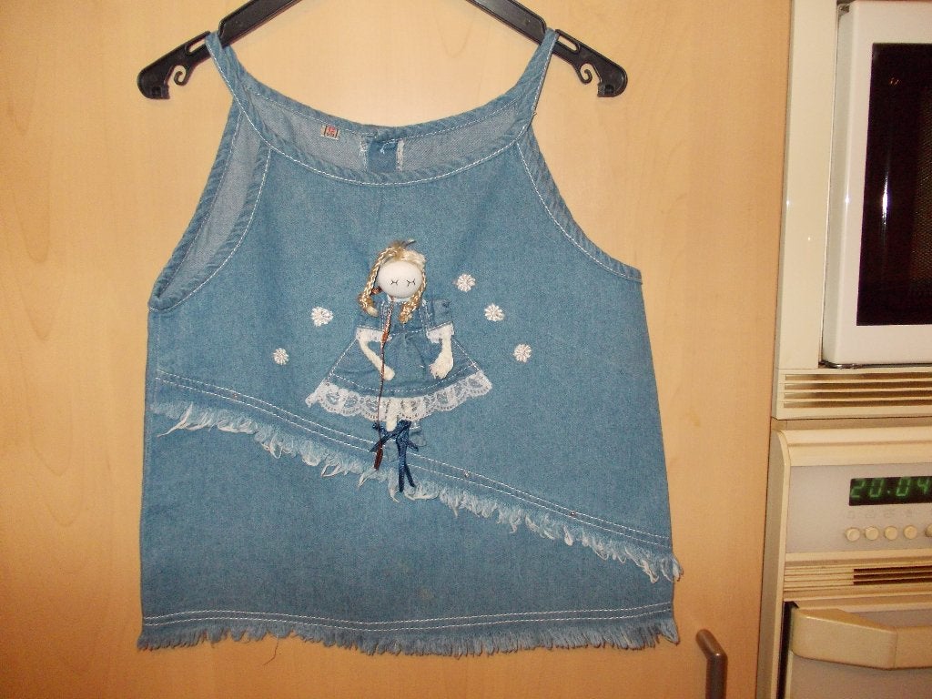 Jeanskleedje met Popje.  maat 80-86., Ophalen of Verzenden, Zo goed als nieuw, Meisje, Jurkje of Rokje