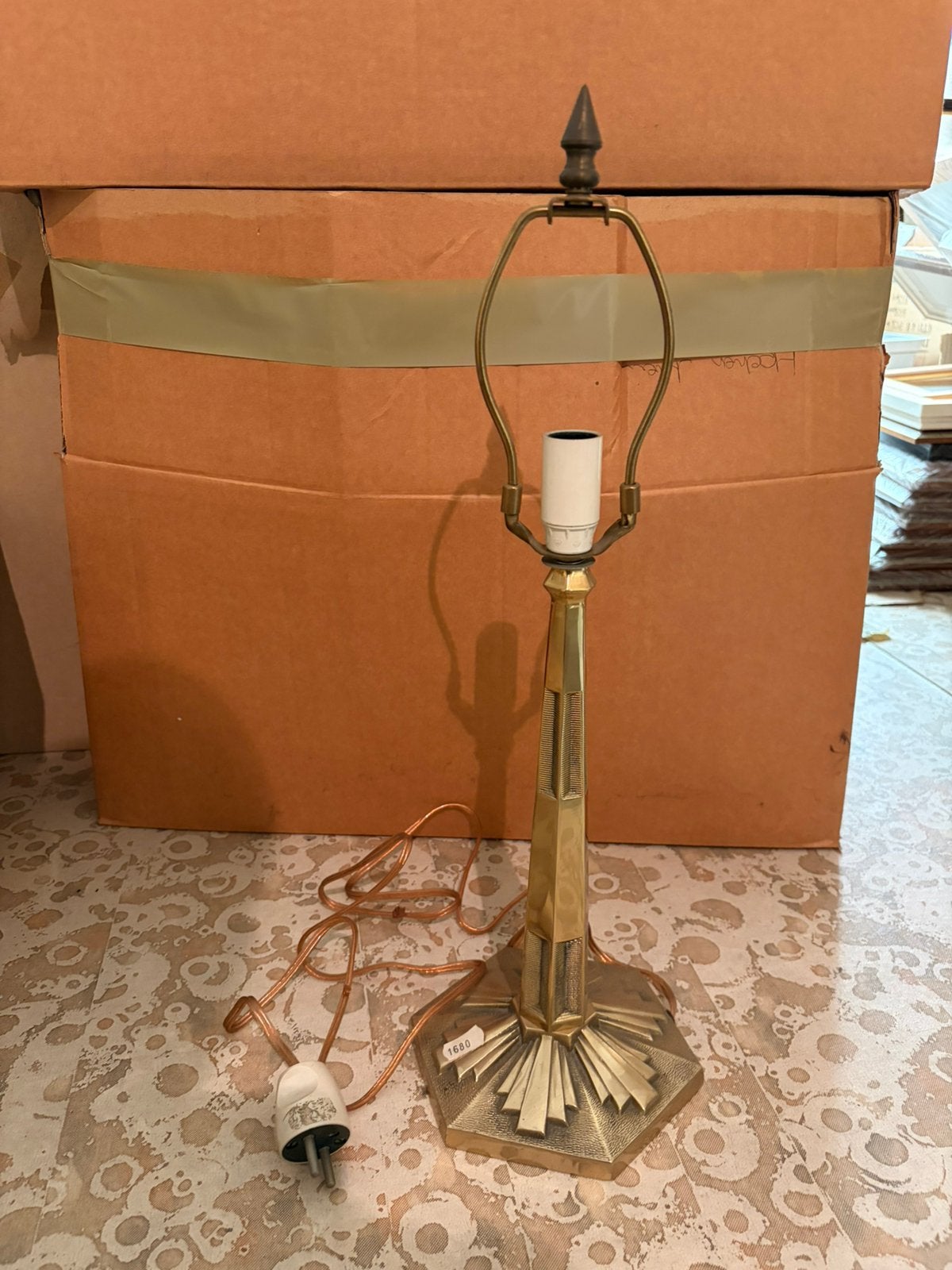 Pied de lampe de table vintage Art Déco couleur laiton, Enlèvement ou Envoi