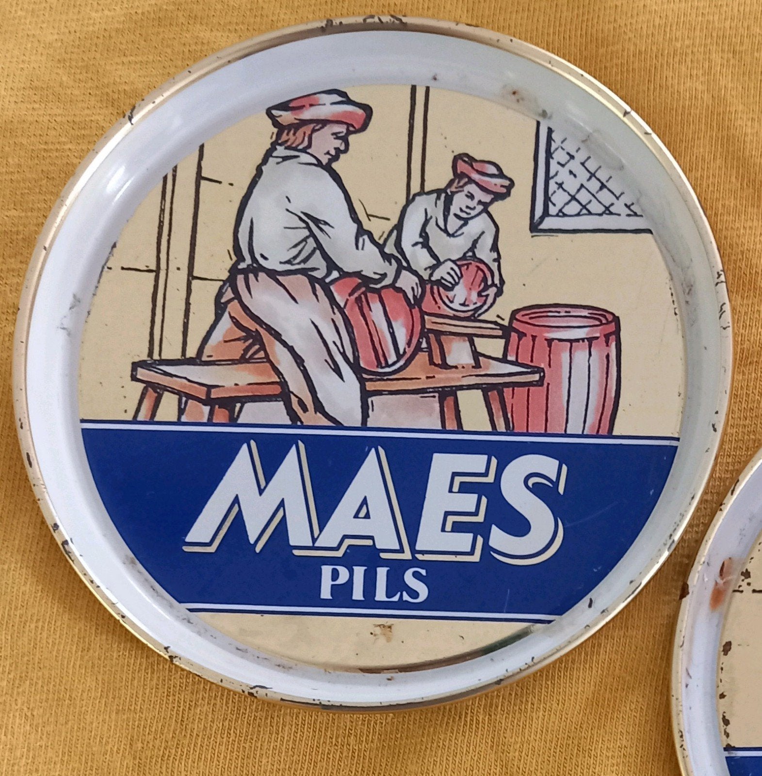 Sous-verre/coussin en étain MAES PILS -> 0,50, Collections, Marques de bière, Enlèvement, Utilisé, Sous-bock