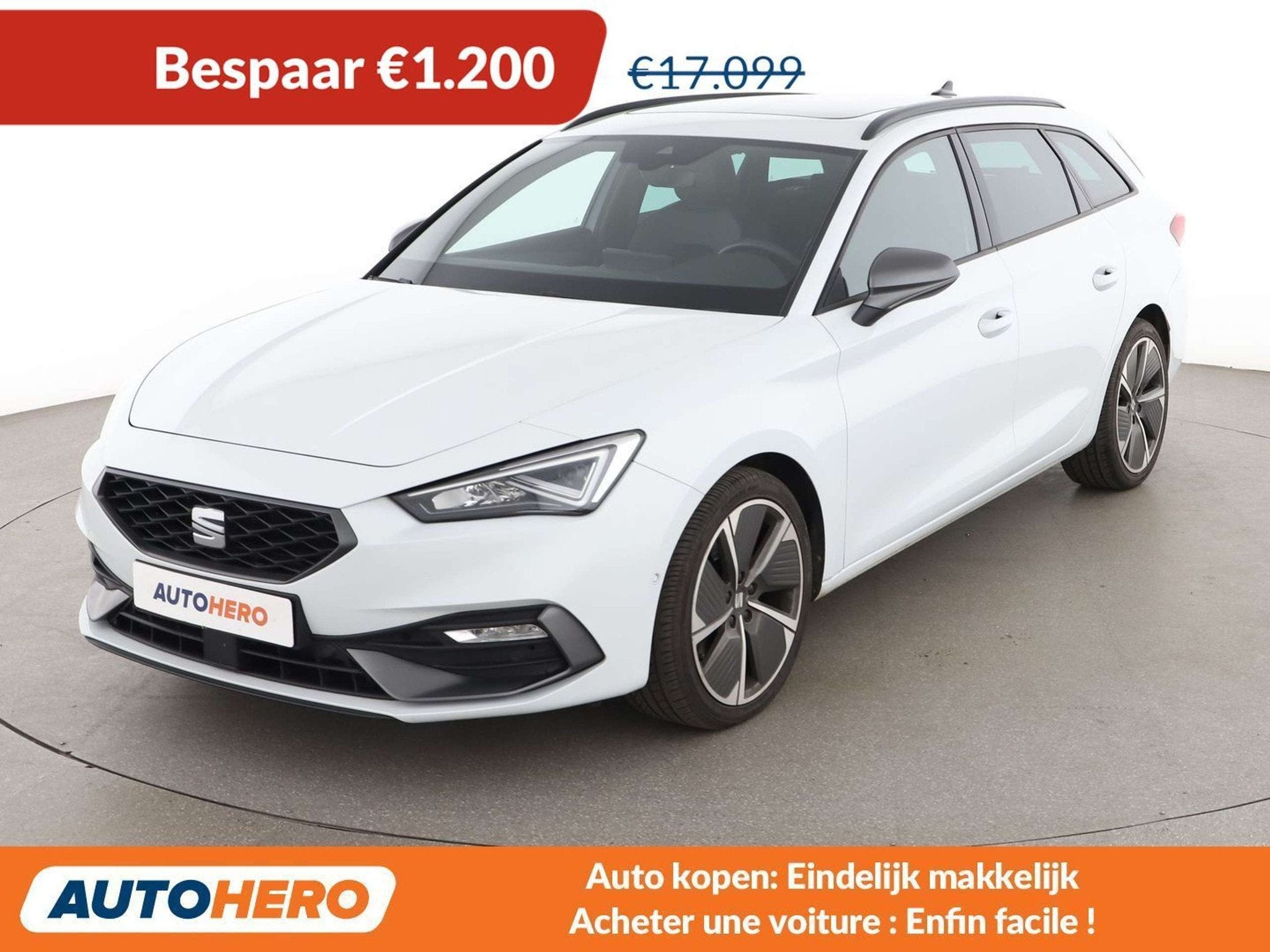 SEAT Leon 2.0 TDI FR (bj 2021, automaat), Auto's, Gebruikt, Leon, Wit, 5 deurs