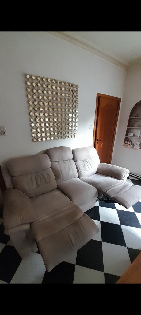 Salon 1+3places en cuir nubuck inclinable relax, Enlèvement, Cuir