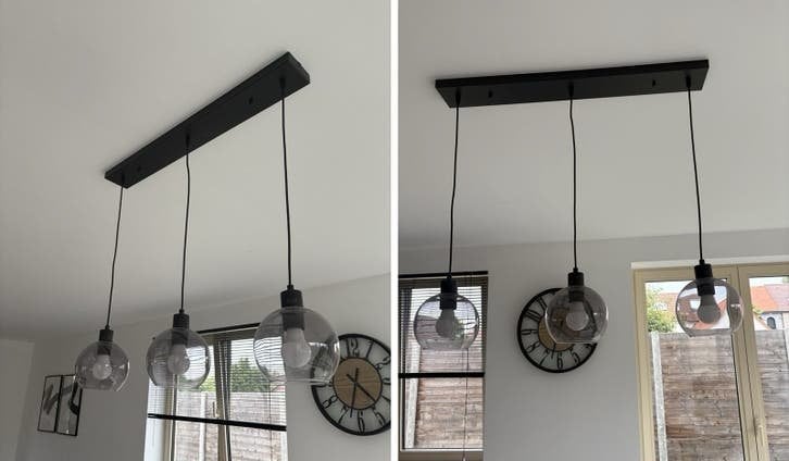 Moderne hanglamp met 3 glazen bollen – zwart, Enlèvement, Comme neuf, Verre