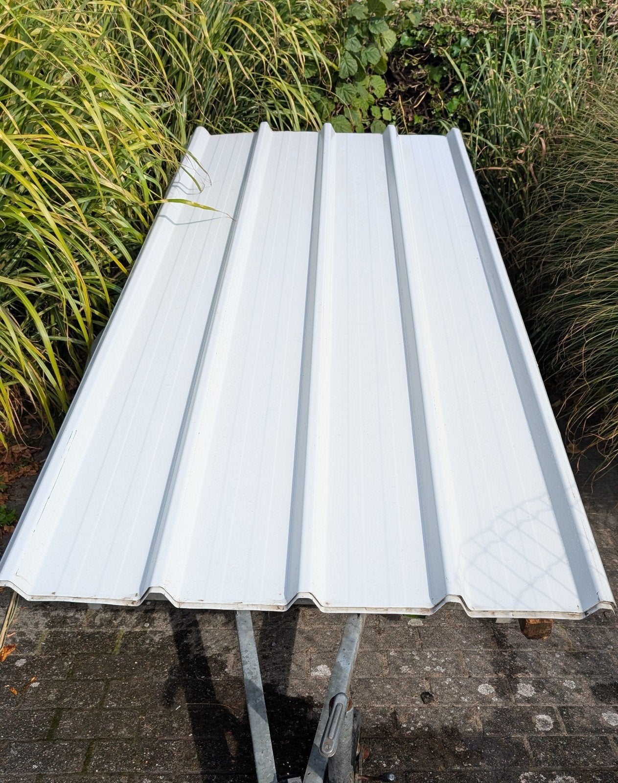 8 witte dakplaten 250x105 - 20m2, Doe-het-zelf en Bouw, Ophalen, Gebruikt
