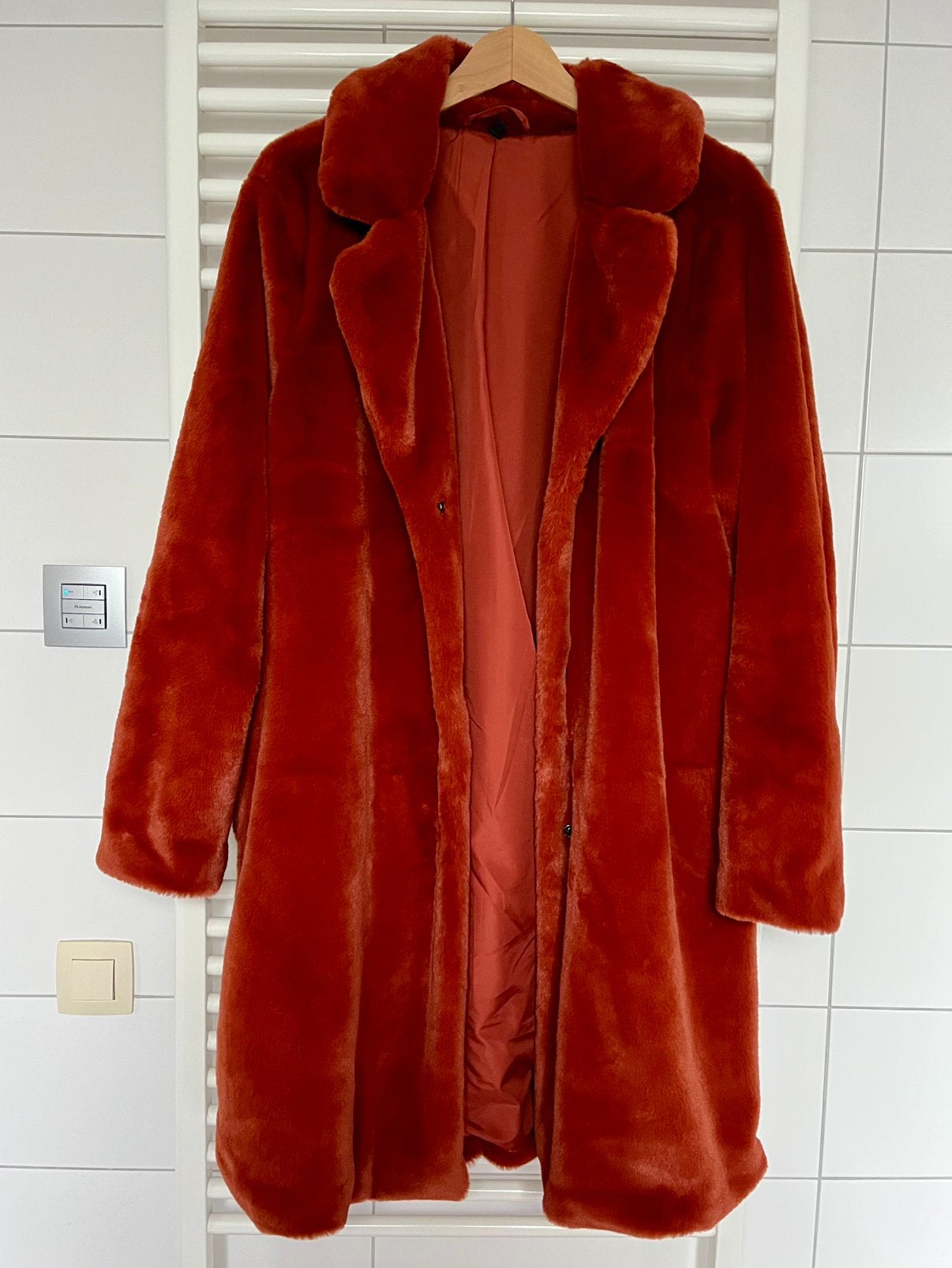 Terracotta Faux Fur Jas - Maat L, Kleding | Dames, Ophalen of Verzenden, Zo goed als nieuw, Maat 42/44 (L), Oranje