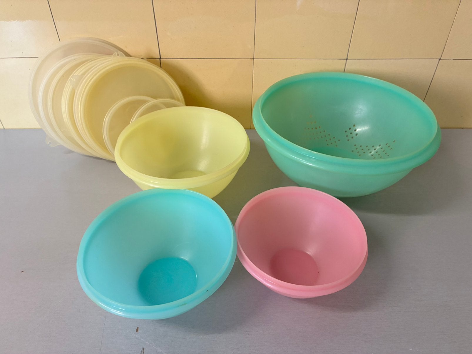 Vintage tupperware set pastelkleuren, Ophalen of Verzenden, Gebruikt