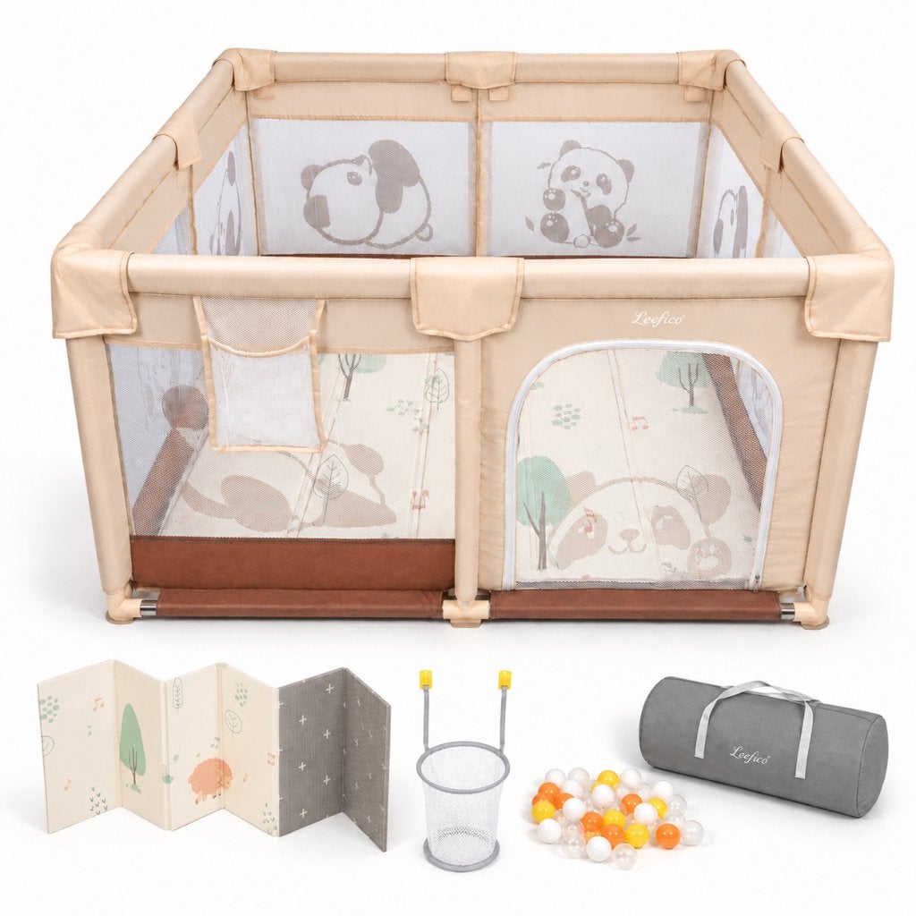 Babypark/box - Speelpark 120x120cm Beige pandabeer + kleed, Kinderen en Baby's, Verzenden, Nieuw, Rechthoekig, Boxkleed