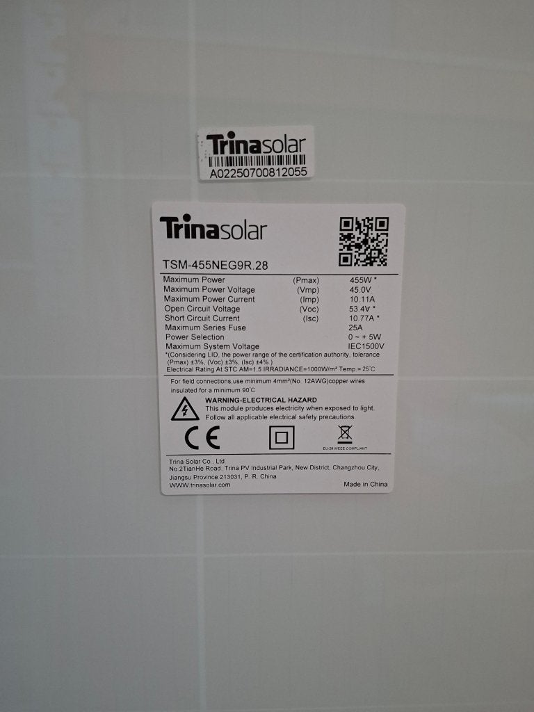 Trina Solar 455Wp Mono Zonnepaneel, Doe-het-zelf en Bouw, Ophalen, Nieuw, Paneel, 200 wattpiek of meer