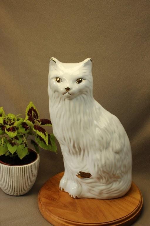 Vintage groot beeld witte sierlijke kat, Antiek en Kunst, Ophalen of Verzenden, Beeld, 20 - 50 cm, Wit