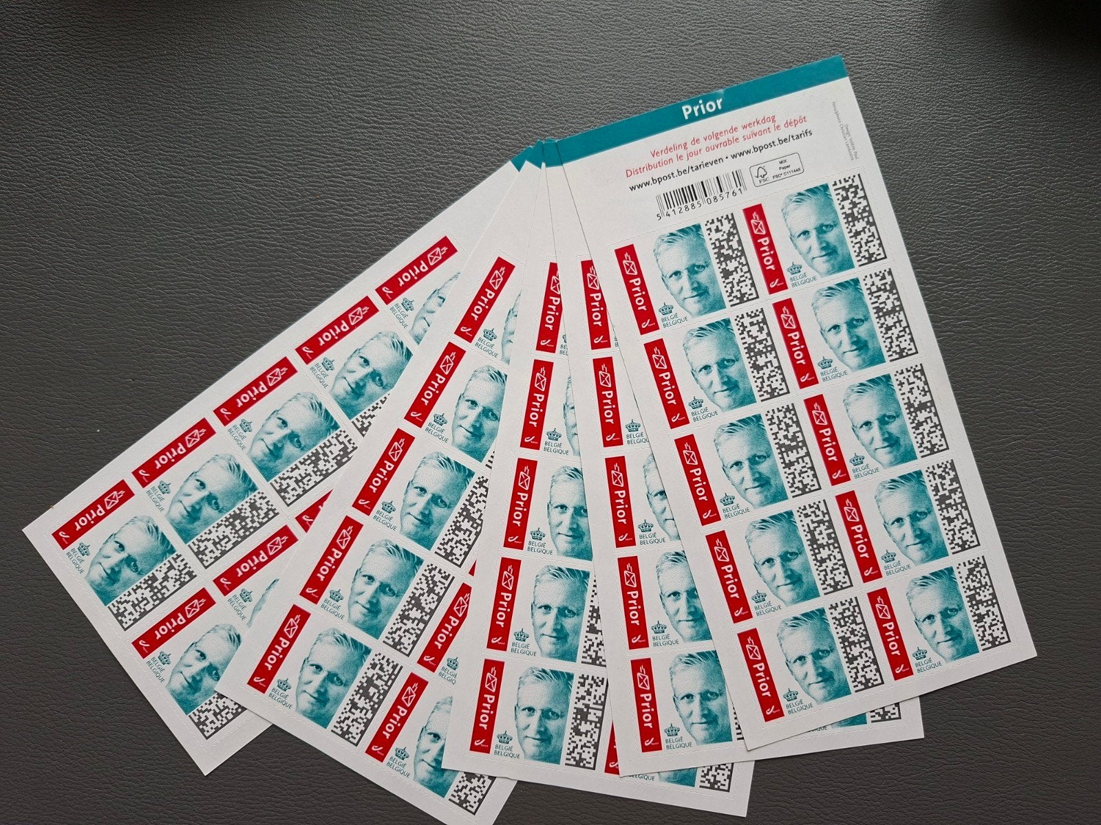50 prior zegels : 5 x vel van 10 zegels : postprijs 125 euro, Orginele gom, Ophalen of Verzenden, Postfris, Zonder envelop