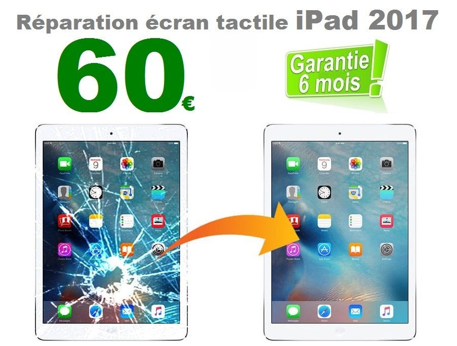 Réparation écran tactile iPad 5 2017 à 60€ Garantie 6 mois, Enlèvement, Apple