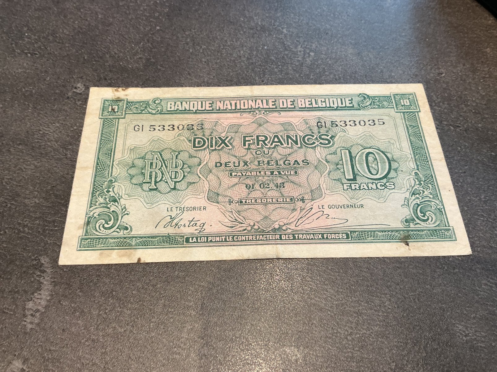 België 10 Frank 1943, Postzegels en Munten, Bankbiljetten | België, Ophalen of Verzenden