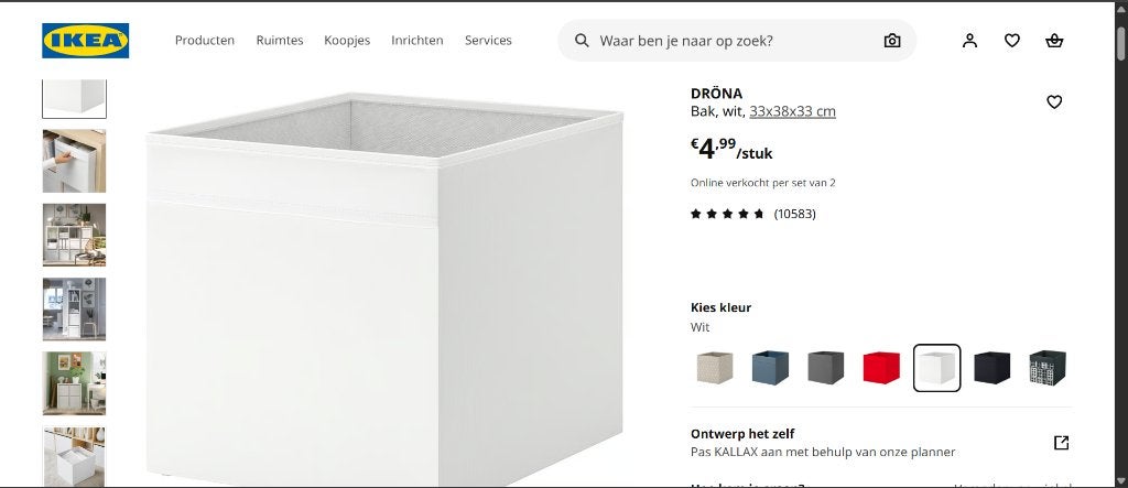 IKEA DRÖNA bak wit – 6 stuks – €18, Ophalen, Nieuw