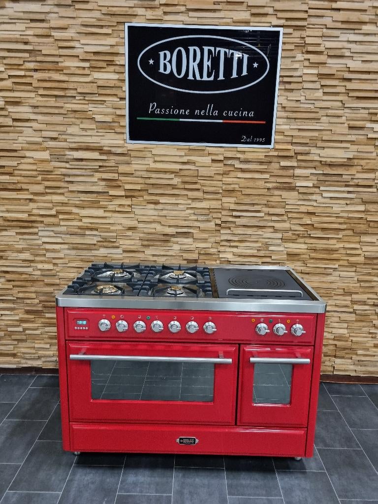 Luxe Boretti Majestic Fornuis 120 cm rood Coupe de Feu, Ophalen, 60 cm of meer, Zo goed als nieuw, Energieklasse A of zuiniger
