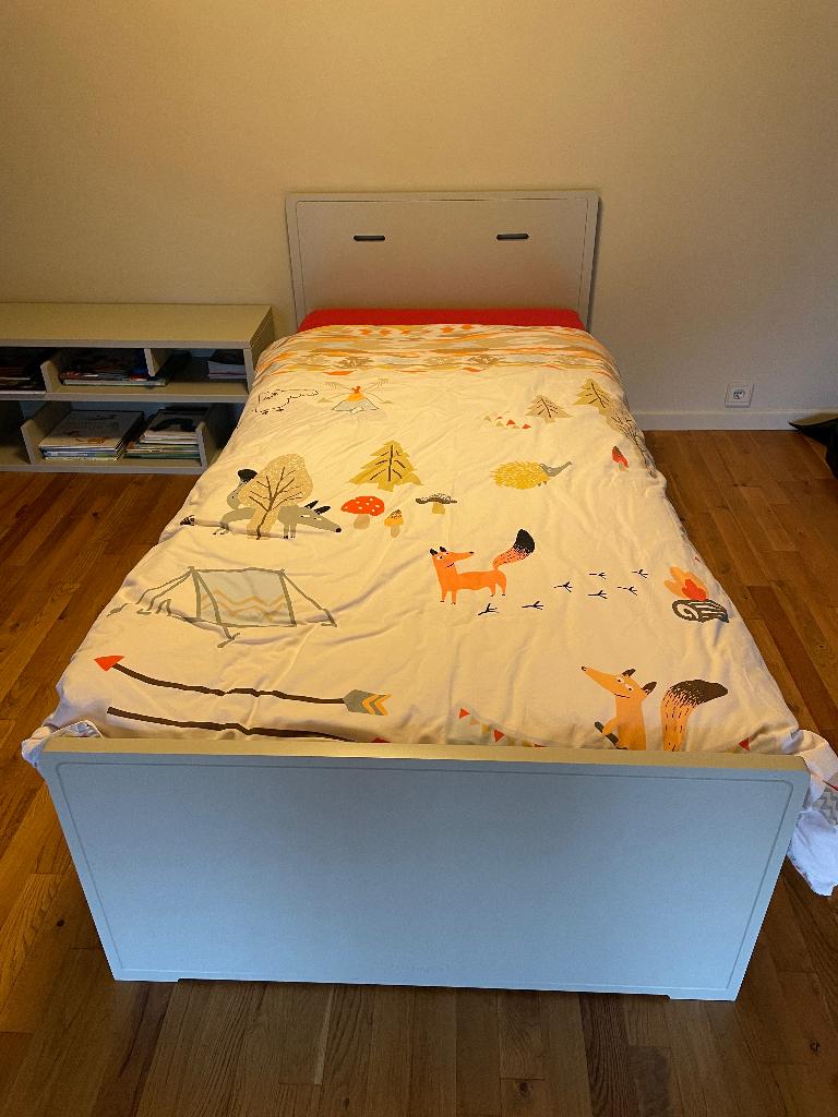 Lit 90x200 Mathy By Bols Madaket gris mousse + matelas, Ophalen, 90 cm, Eenpersoons, Zo goed als nieuw