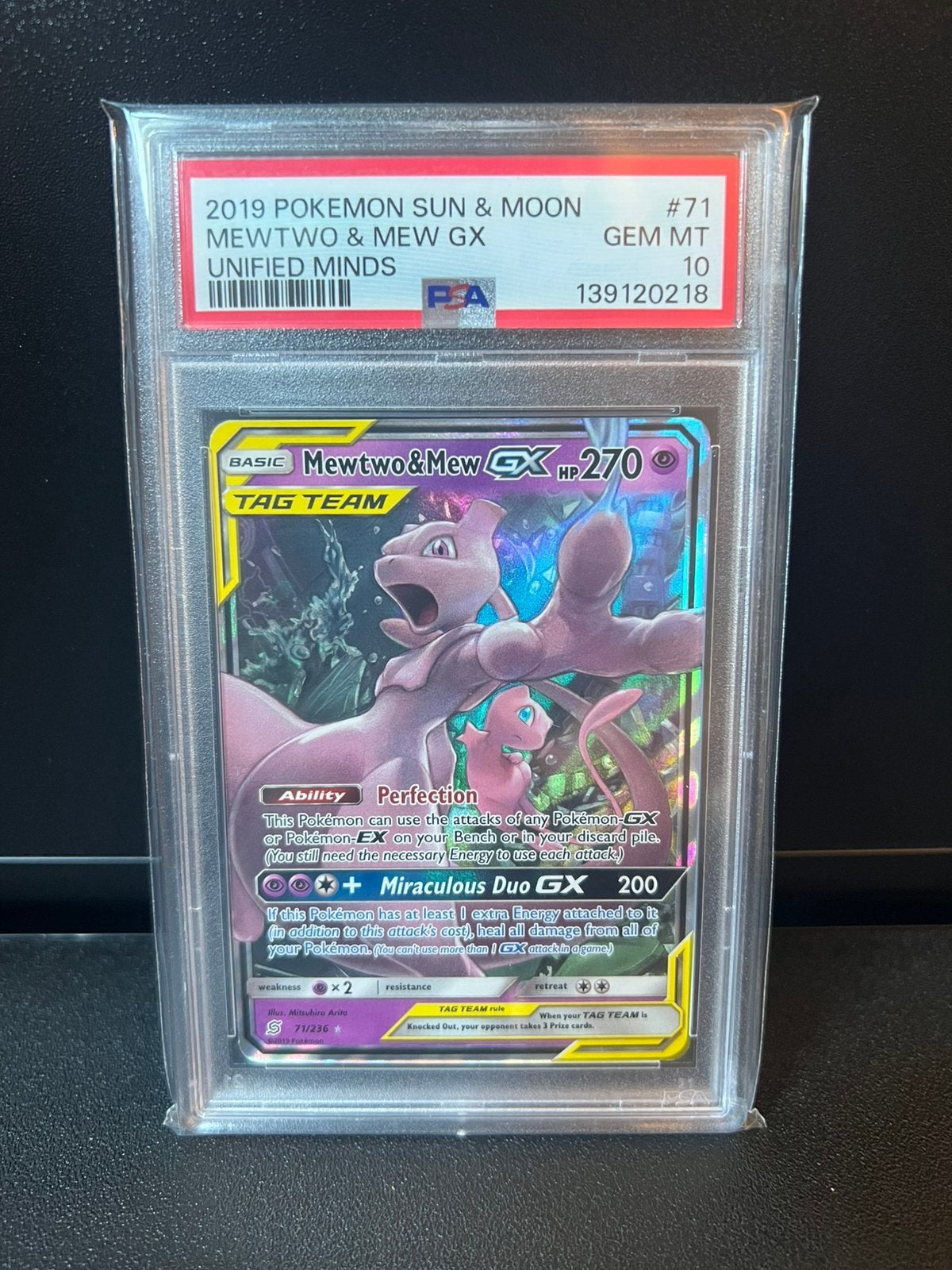 Mewtwo mew tag team unified minds psa 10, Ophalen of Verzenden, Zo goed als nieuw