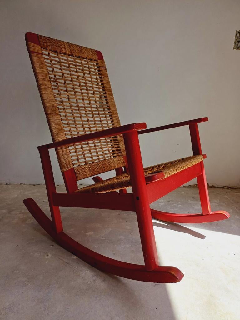 Vintage scandinavische schommel stoel, Ophalen, Rood
