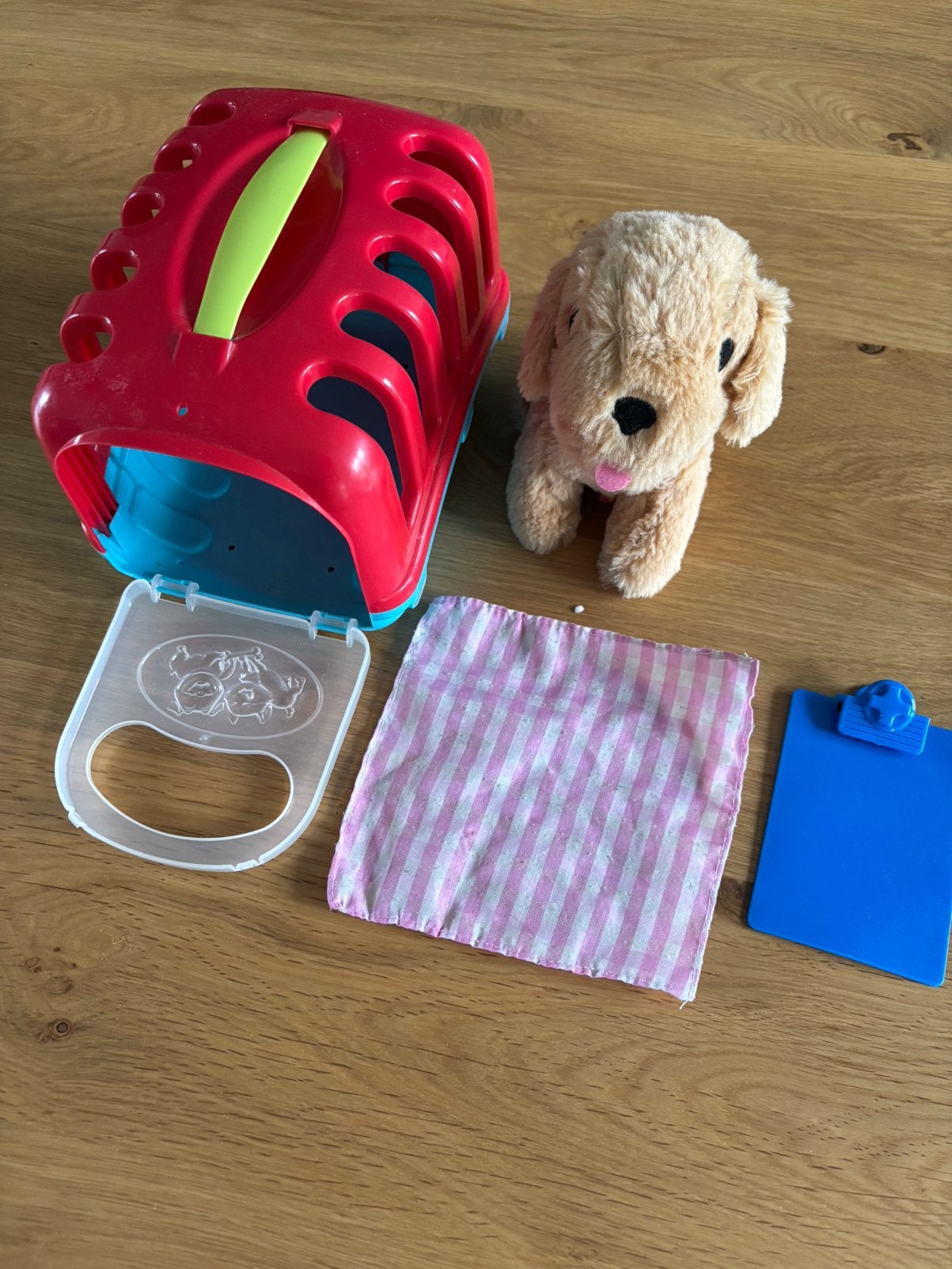Knuffel hondje met bench, Zo goed als nieuw, Klein (minder dan 20 cm), Bruin, Hond
