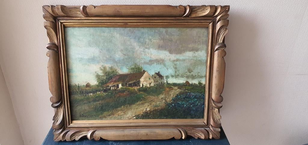 Schilderij landschap olieverf op doek Alfred Bastien, Antiek en Kunst, Ophalen of Verzenden