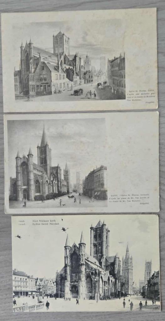 Sint Niklaas kerk Gent oude postkaarten 3 stuks, Verzamelen, Ophalen of Verzenden, Voor 1920, Ongelopen, Oost-Vlaanderen