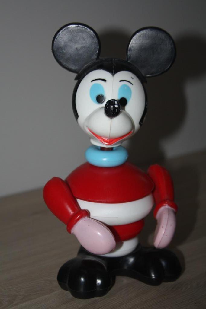 Oude Mickey , Disney stapelfiguur met ringen , 24 cm, Ophalen of Verzenden, Mickey Mouse, Gebruikt, Overige typen