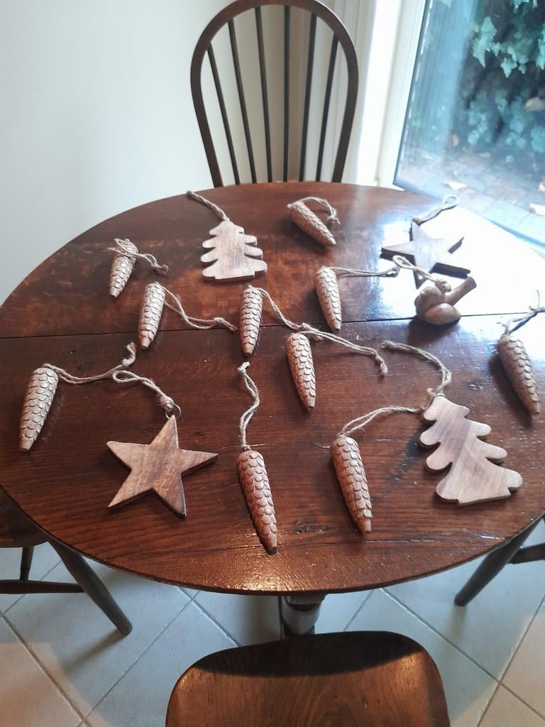 Vintage houten kerstballen, kerstversiering, Ophalen of Verzenden