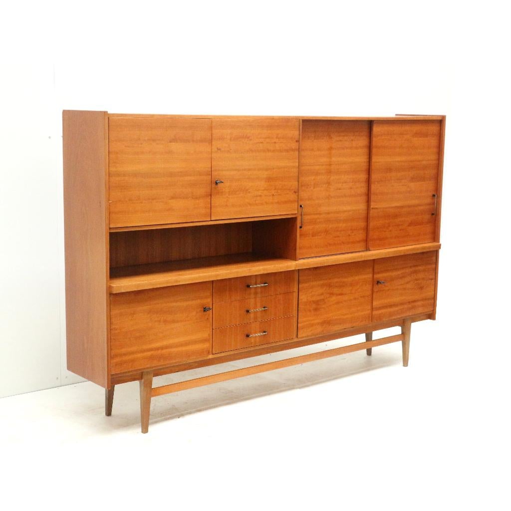 Groot vintage hoog dressoir wandmeubel jaren '60 '70 design, Verzenden