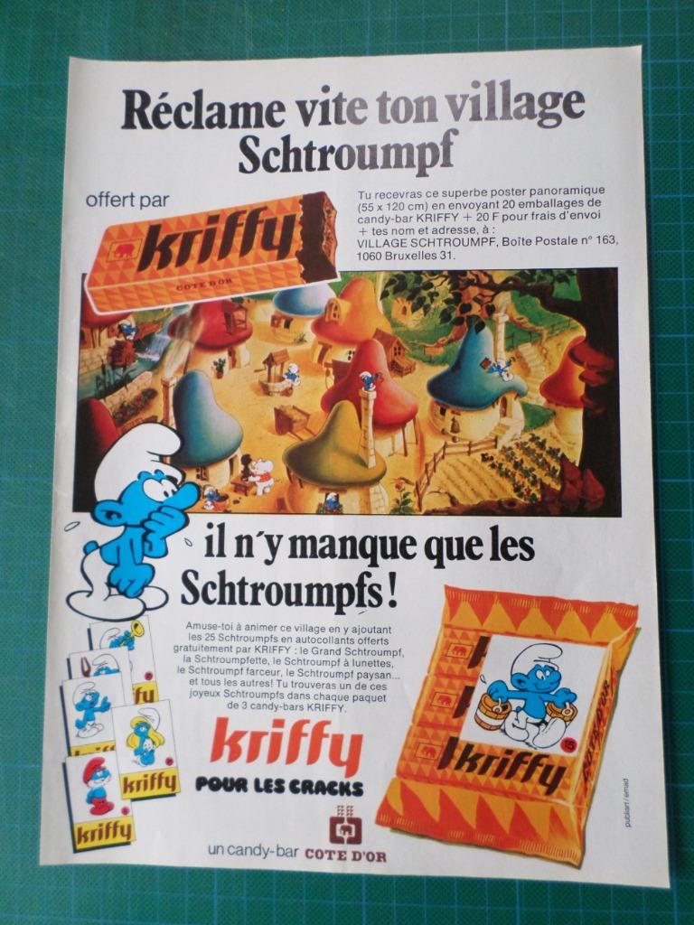 Schtroumpfs - publicité papier kriffy - 1977, Enlèvement ou Envoi, Schtroumpfs, Utilisé, Autres types