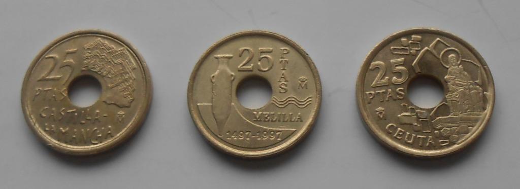 3 monnaies Espagne différentes - 25 pesetas, Enlèvement ou Envoi, Espagne, Autres valeurs, Monnaie en vrac
